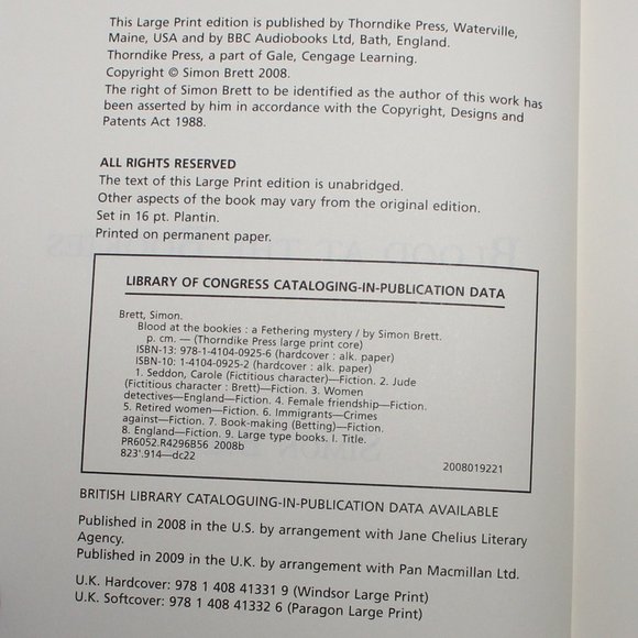 Blood at the Bookies - A Fethering Mystery - Large Print Book by Simon Brett - Picture 7 of 14